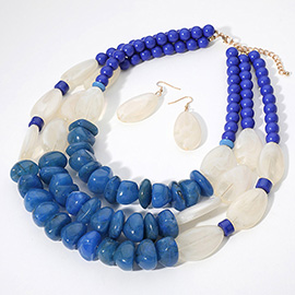 Chunky Celluloid Acetate Pebble Beaded Triple Layered Statement Necklace