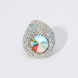 Round Glass Stone Paved Stretch Ring