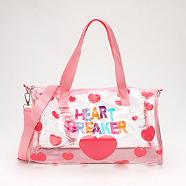 HEART BRAKER Message Heart Pattern Printed Transparent Boston Bag / Crossbody Bag