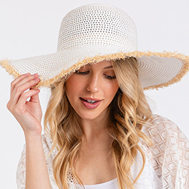 Frayed Edge Floppy Straw Sun Hat