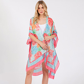 Abstract Print Silky Feel Kimono Poncho