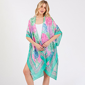 Abstract Print Silky Feel Kimono Poncho