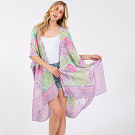 Abstract Print Silky Feel Kimono Poncho