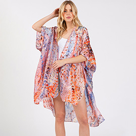 Abstract Print Silky Feel Kimono Poncho