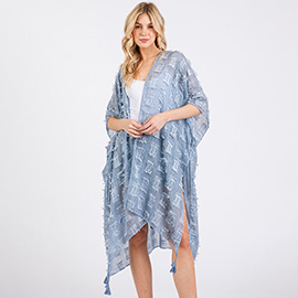 Distressed Pattern Tassel Kimono Poncho