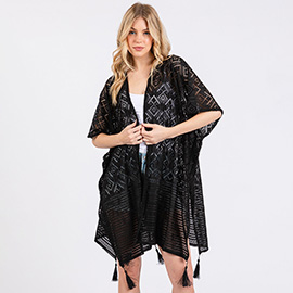 Geometric Pattern Tassel Cover Up Poncho