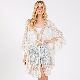 Flower Lace Tassel Deco Cover Up Poncho