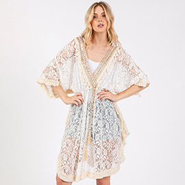 Flower Lace Tassel Deco Cover Up Poncho