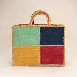 Color Block Jute Hand Bag