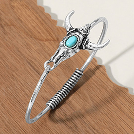 Turquoise Stone Pointed Wester Steer Head Hook Bangle Bracelet