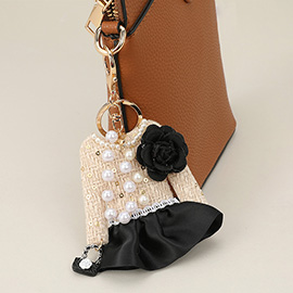 Flower Pearl Tweed Jacket Keychain / Bag Charm