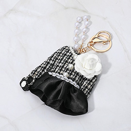 Flower Pearl Tweed Jacket Keychain / Bag Charm