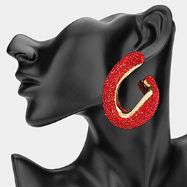 Oversized Bling Rhinestone Studded Twisted Open Teardrop Evening Hoop Earrings