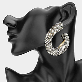 Oversized Bling Rhinestone Studded Twisted Open Teardrop Evening Hoop Earrings