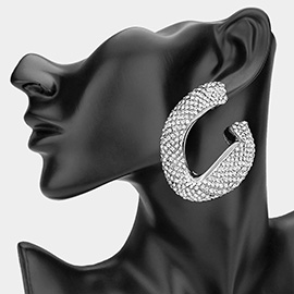 Oversized Bling Rhinestone Studded Twisted Open Teardrop Evening Hoop Earrings