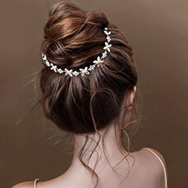 Marquise Round Stone Flower Vine Bun Wrap Headpiece