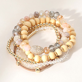 5PCS - Wooden Ball Faceted Beaded Stretch Multi Layered Bracelets