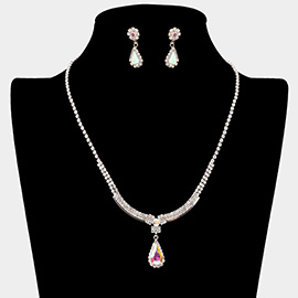 Teardrop Stone Pointed Rhinestone Paved Necklace