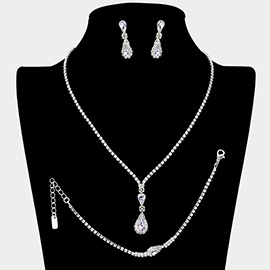 Teardrop Pointed Rhinestone Paved Jewelry Set