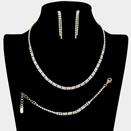 Rhinestone Paved Rectangle Link Jewelry Set