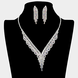 Rhinestone Paved Fringe Tip Collar V Shaped Necklace