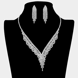 Rhinestone Paved Fringe Tip Collar V Shaped Necklace