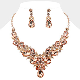 Leaf Cluster Multi Stone Embellished Evening Necklace