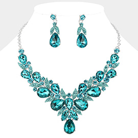 Leaf Cluster Multi Stone Embellished Evening Necklace