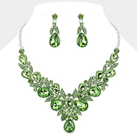 Leaf Cluster Multi Stone Embellished Evening Necklace