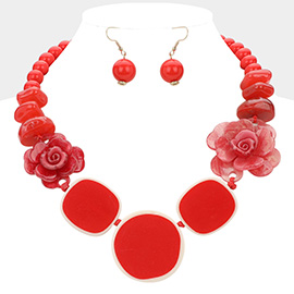 Bold Resin Flower Geometric Beaded Statement Necklace