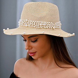 Pearl Embellished Fedora Sun Hat