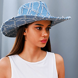 Distressed Denim Cowboy Fedora Hat