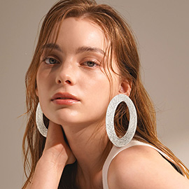 Oversized Textured Metal Open Oval Earrings