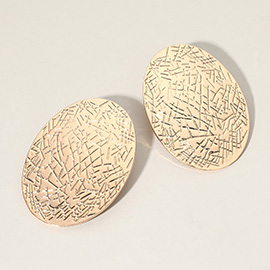 Textured Metal Oval Plate Earrings