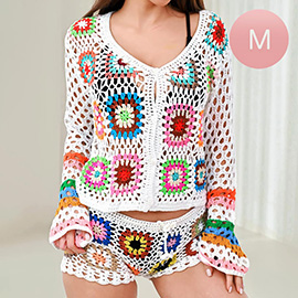 MEDIUM - Granny Square Crochet Long Sleeves Shirt