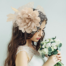 Pearl Embellished Flower Feather Veil Fascinator / Headband