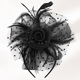 Pearl Stamen Flower Feather Veil Fascinator / Headband