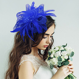 Pearl Stamen Flower Feather Veil Fascinator / Headband