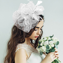 Pearl Stamen Flower Feather Veil Fascinator / Headband