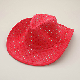 Rhinestone Embellished Faux Suede Western Cowboy Fedora Hat