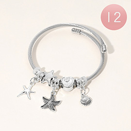 12PCS - Stainless Steel Starfish Shell Charm Beaded Adjustable Bracelets