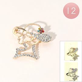 12PCS - Stone Paved Lady Pin Brooches