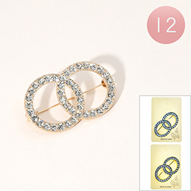 12PCS - Stone Paved Double Ring Pin Brooches