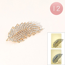 12PCS - Stone Paved Leaf Pin Brooches