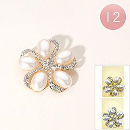 12PCS - Pearl Stone Paved Flower Pin Brooches