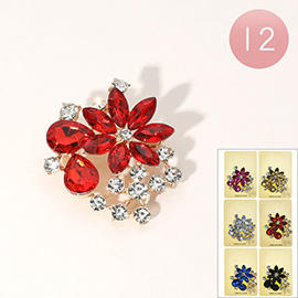 12PCS - Teardrop Marquise Stone Cluster Flower Pin Brooches