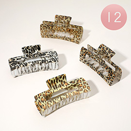 12PCS - Celluloid Acetate Leopard Printed Square Hair Claw Clips