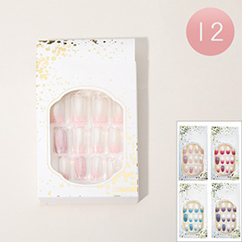 12PCS - Glittered Gradation Print Press On Nail Set