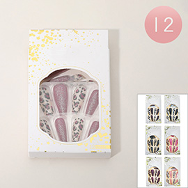 12PCS - Leopard Glittered Print Press on Nail Set