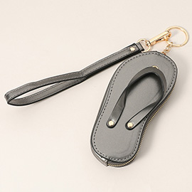 Faux Leather Flip-flop Mini Wristlet Keychain / Bag Charm / Coin Purse